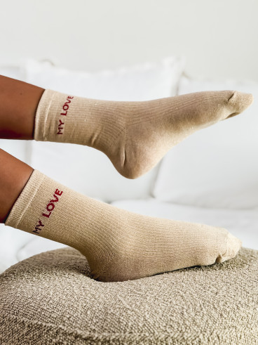 Chaussettes " My love " - Beige