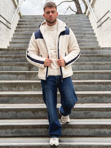 Veste teddy Yanis - Ecru/Bleu marine