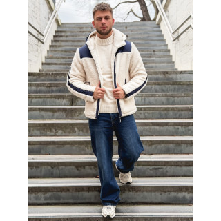 Veste teddy Yanis - Ecru/Bleu marine