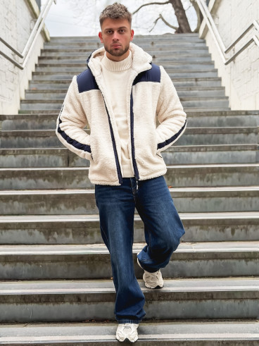 Veste teddy Yanis - Ecru/Bleu marine