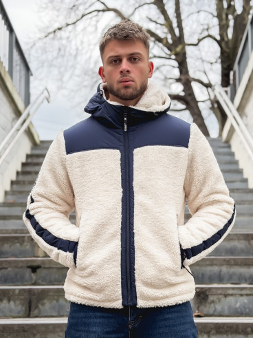 Veste teddy Yanis - Ecru/Bleu marine