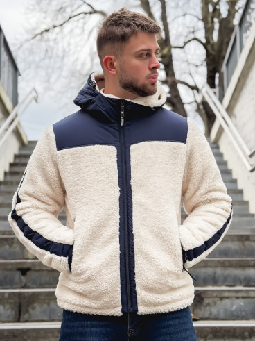 Veste teddy Yanis - Ecru/Bleu marine