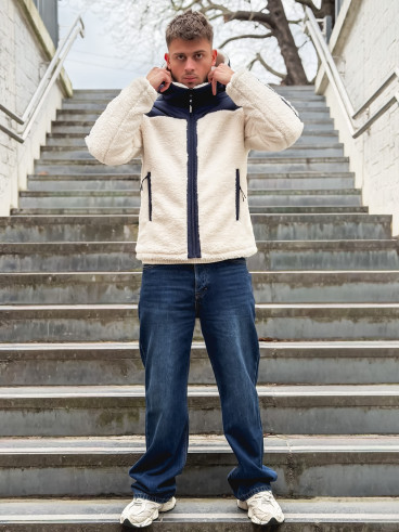 Veste teddy Yanis - Ecru/Bleu marine