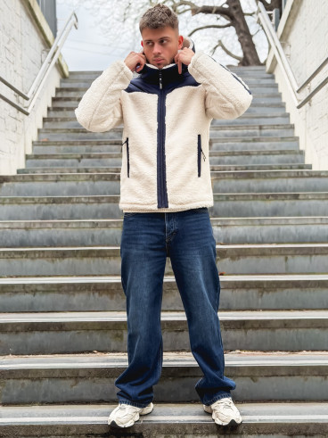 Veste teddy Yanis - Ecru/Bleu marine