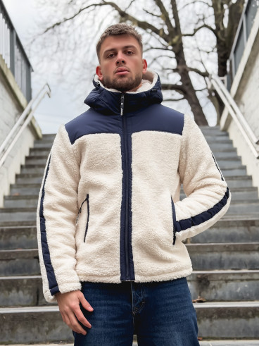 Veste teddy Yanis - Ecru/Bleu marine