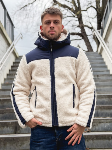 Veste teddy Yanis - Ecru/Bleu marine