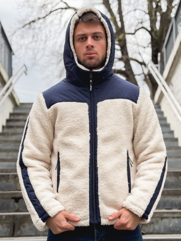 Veste teddy Yanis - Ecru/Bleu marine