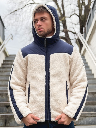 Veste teddy Yanis - Ecru/Bleu marine