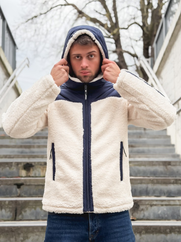 Veste teddy Yanis - Ecru/Bleu marine