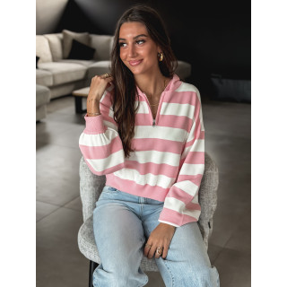 Pull ligné Naouel - Rose/Ecru