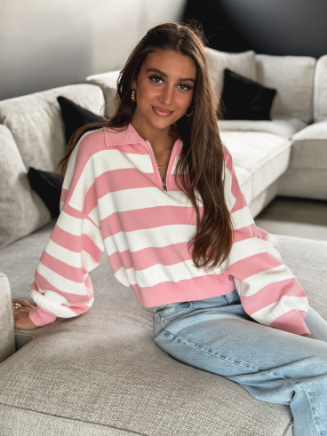 Pull ligné Naouel - Rose/Ecru