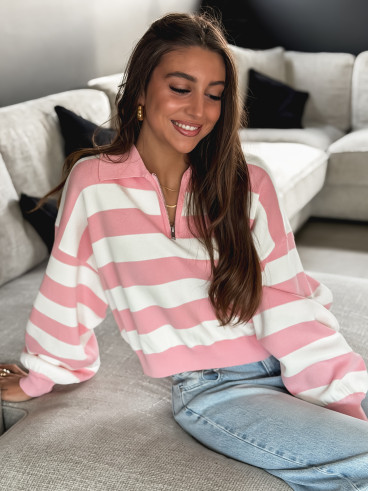 Pull ligné Naouel - Rose/Ecru