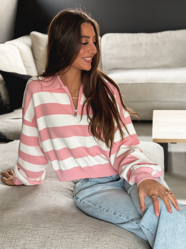 Pull ligné Naouel - Rose/Ecru