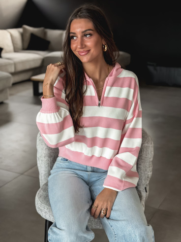Pull ligné Naouel - Rose/Ecru