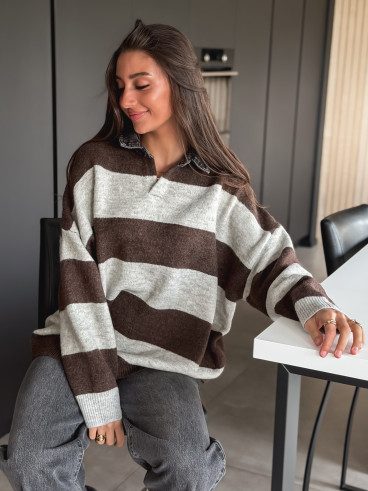 Pull ligné Tammy - Chocolat Pull ligné Tammy - Chocolat