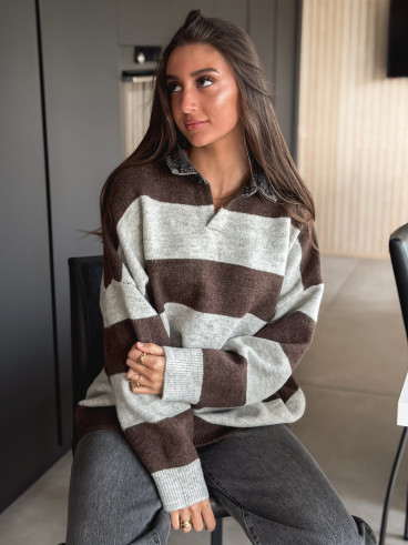 Pull ligné Tammy - Chocolat Pull ligné Tammy - Chocolat