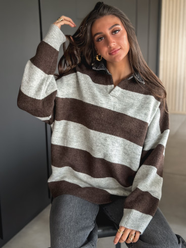 Pull ligné Tammy - Chocolat Pull ligné Tammy - Chocolat