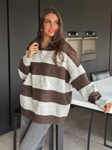 Pull ligné Tammy - Chocolat Pull ligné Tammy - Chocolat