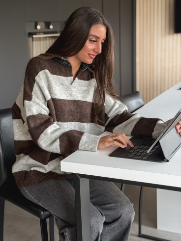 Pull ligné Tammy - Chocolat Pull ligné Tammy - Chocolat