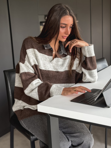 Pull ligné Tammy - Chocolat Pull ligné Tammy - Chocolat