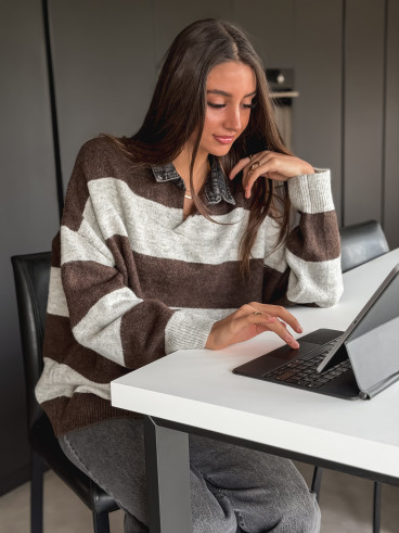 Pull ligné Tammy - Chocolat