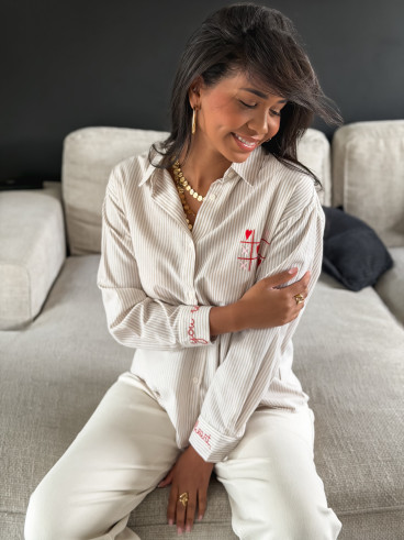 Chemise lignée "OXO" - Beige