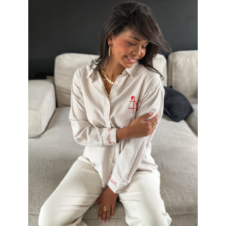 Chemise lignée "OXO" - Beige