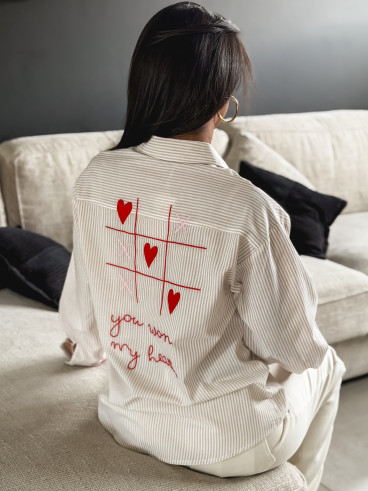 Chemise lignée "OXO" - Beige