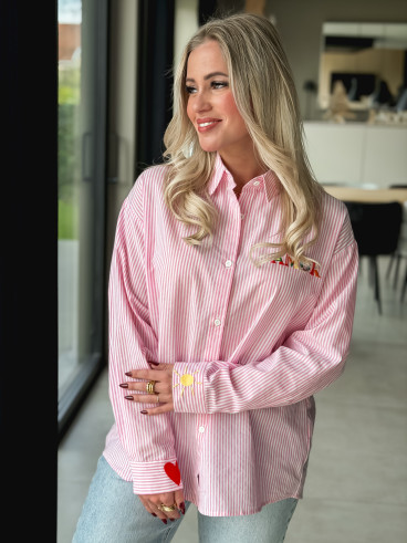 Chemise lignée Monika - Rose