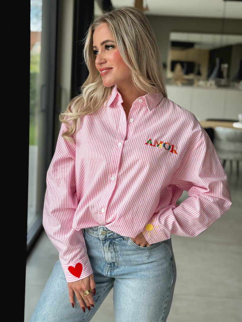 Chemise lignée Monika - Rose