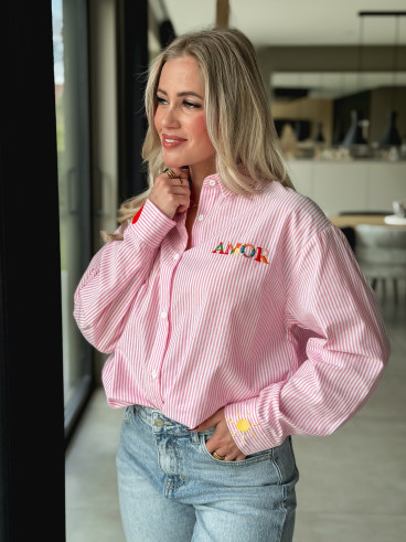 Chemise lignée Monika - Rose