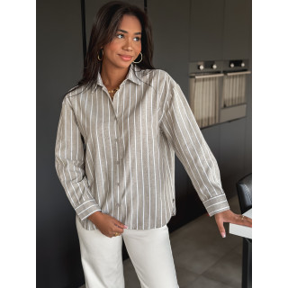 Chemise lignée Izélya - Beige/Blanc