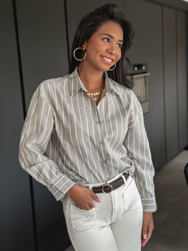 Chemise lignée Izélya - Beige/Blanc Chemise lignée Izélya - Beige/Blanc