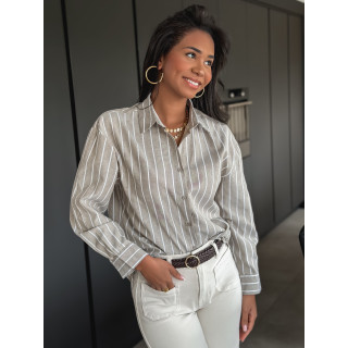 Chemise lignée Izélya - Beige/Blanc