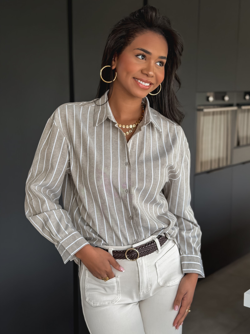 Chemise lignée Izélya - Beige/Blanc
