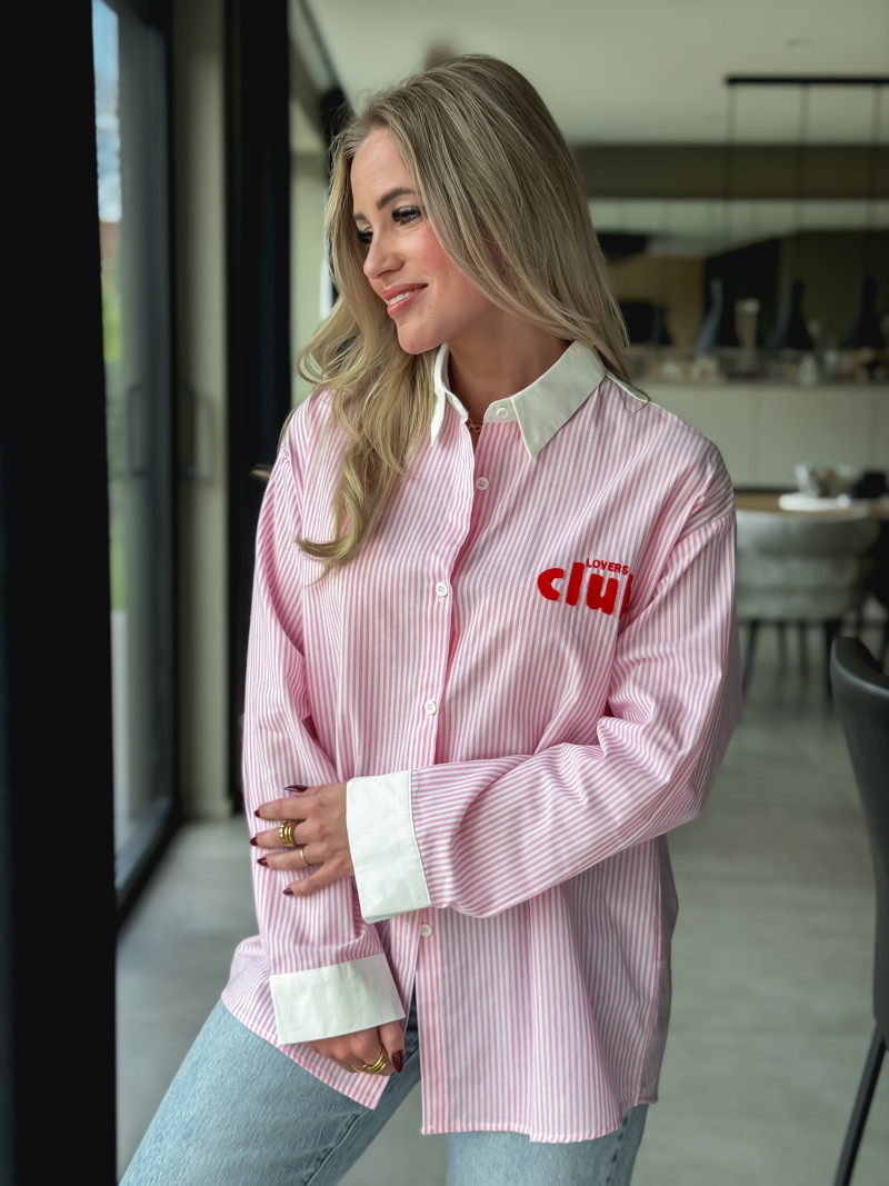 Chemise lignée "Lovers Club" - Rose