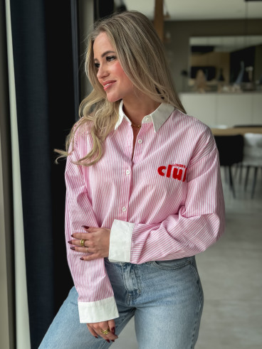 Chemise lignée "Lovers Club" - Rose
