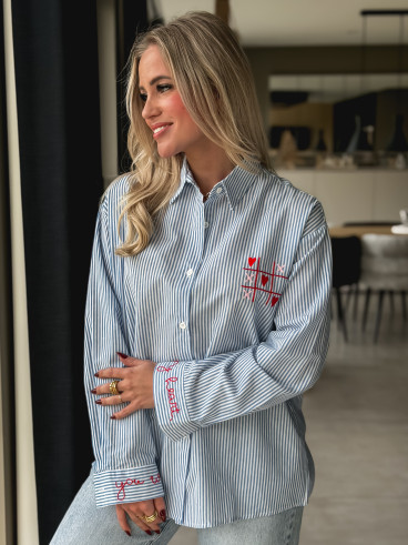 Chemise lignée "OXO" - Bleu