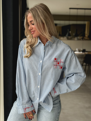 Chemise lignée "OXO" - Bleu