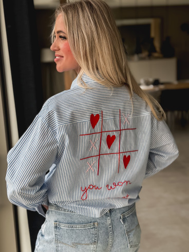 Chemise lignée "OXO" - Bleu