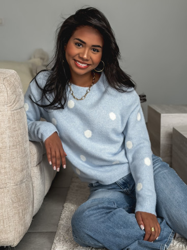 Pull à pois Emanola - Bleu ciel