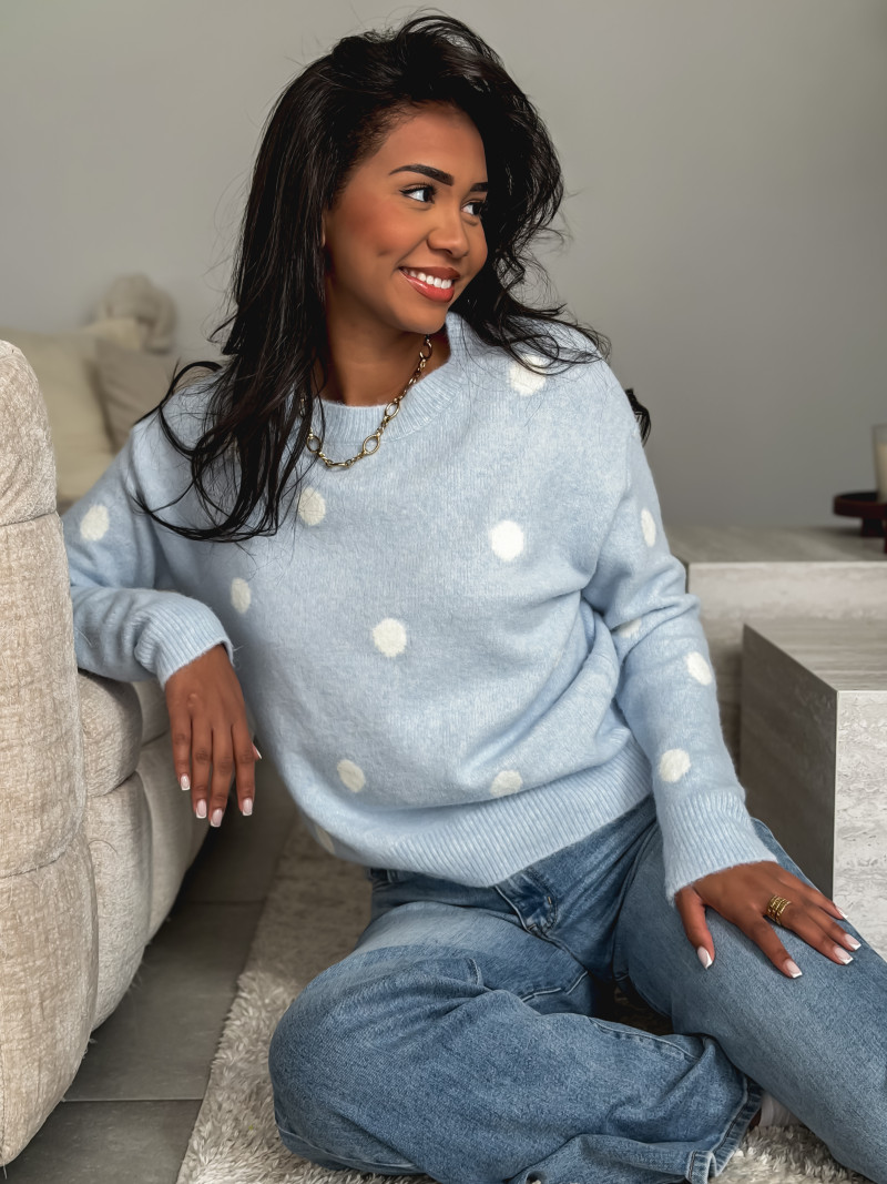 Pull à pois Emanola - Bleu ciel