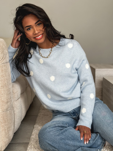 Pull à pois Emanola - Bleu ciel