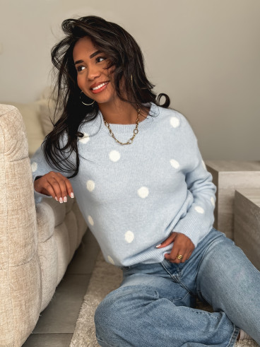 Pull à pois Emanola - Bleu ciel
