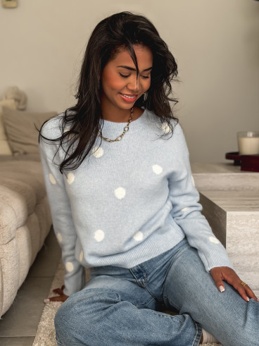 Pull à pois Emanola - Bleu ciel