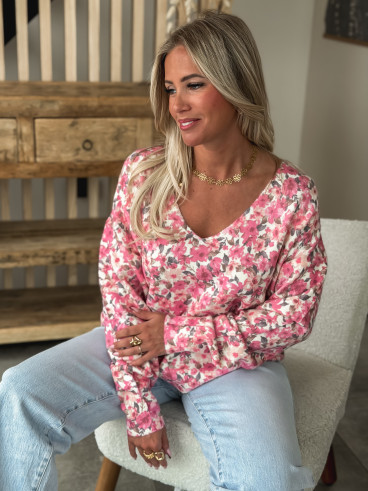 Pull à fleurs Patricia - Rose