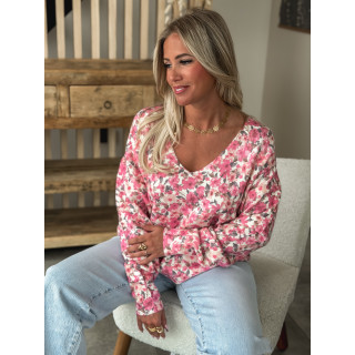 Pull à fleurs Patricia - Rose