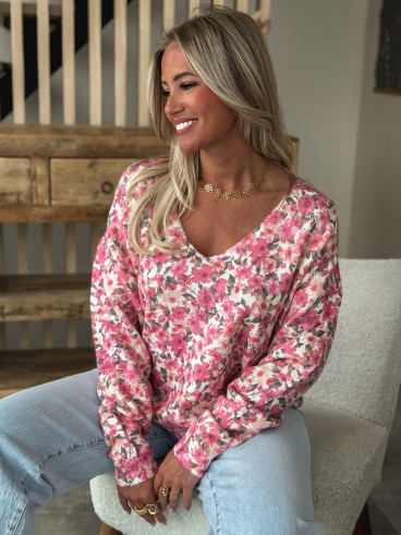 Pull à fleurs Patricia - Rose