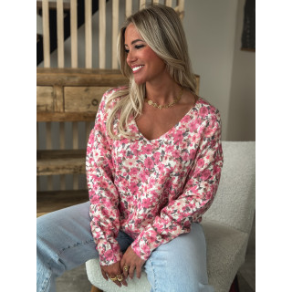 Pull à fleurs Patricia - Rose