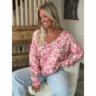 Pull à fleurs Patricia - Rose